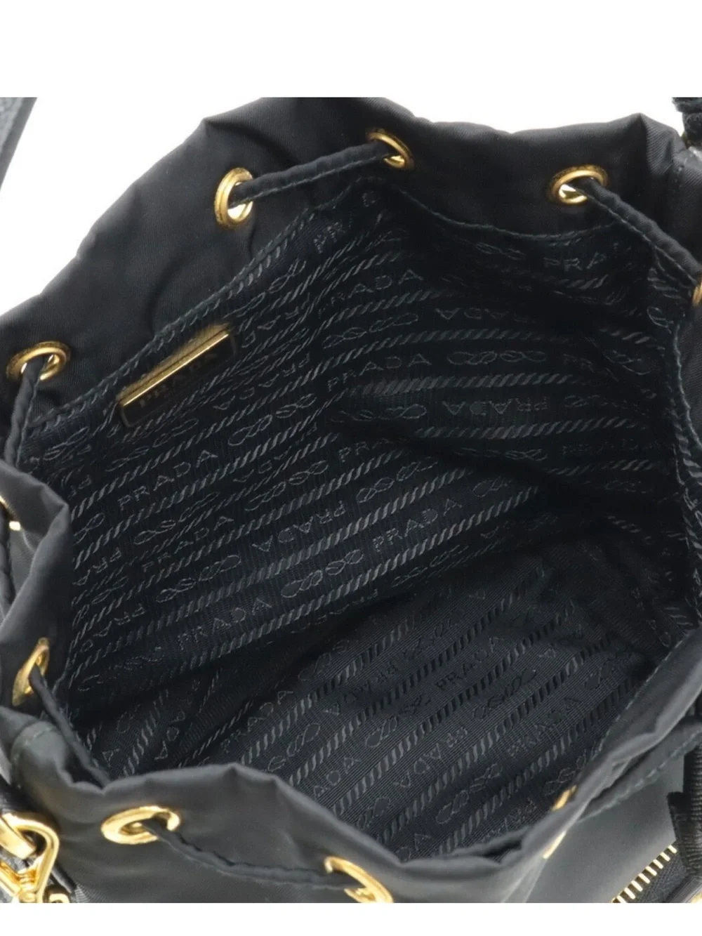 Prada Black Nylon Drawstring Hobo with Gold Hardware